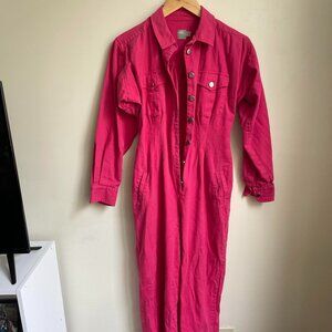 ASOS pink denim long sleeve jumpsuit
